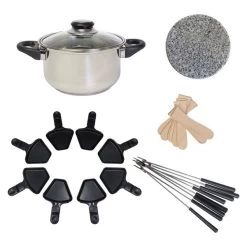 Total Chef 8-Person Raclette And Fondue Set With Granite Grill Stone